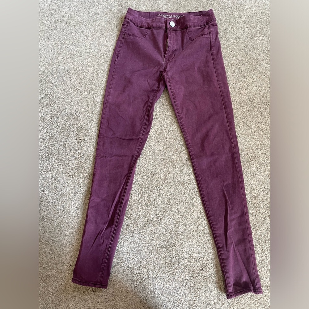 AEO sateen,maroon, extreme legging size 2